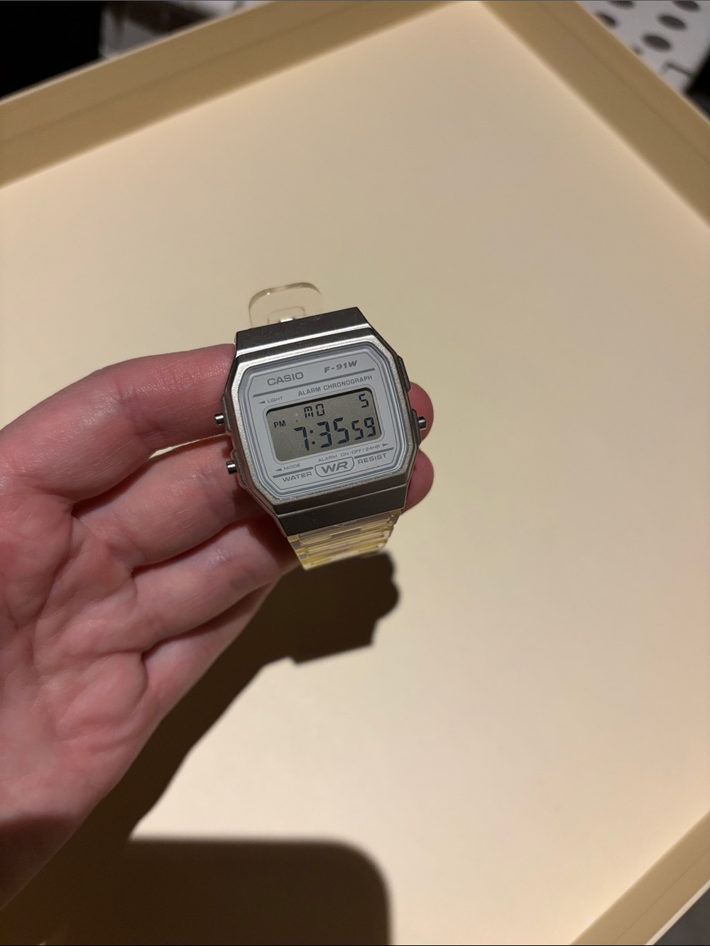 Casio F-91W Digital Watch - Silver and Clear Strap